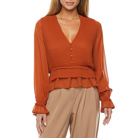Ryegrass Womens V Neck Long Sleeve Blouse, Color: Colorado Rust - JCPenney