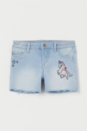 Denim Shorts with Appliqués - Light denim blue/unicorn - Kids | H&M US