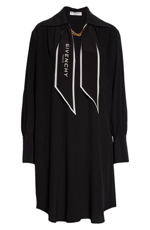 Givenchy Logo Scarf Neck Long Sleeve Silk Shirtdress | Nordstrom