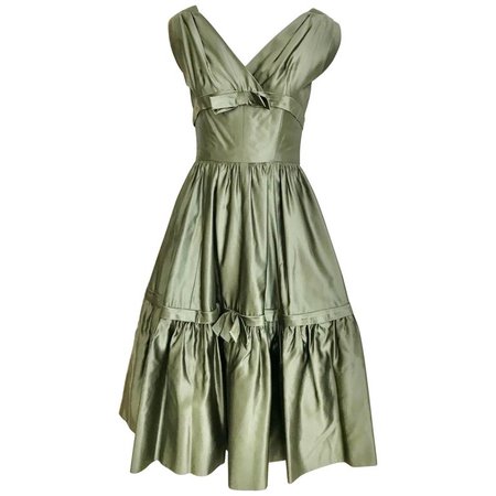 Christian Dior Green Silk Cocktail Dress, 1950s For Sale at 1stdibs