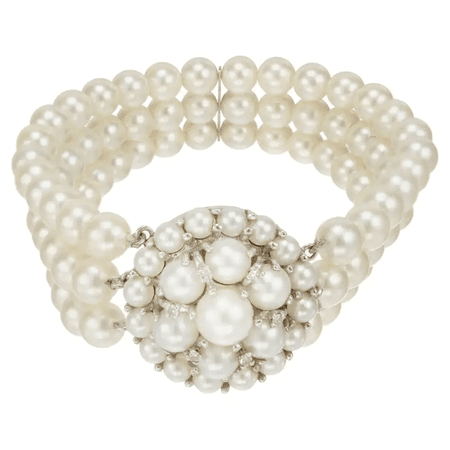 1960 Akoya Cultured Pearl Diamond Gold Multi-Strand Bracelet