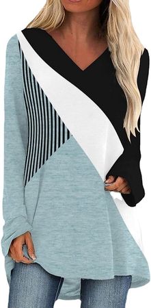 Women Striped Shirts Vintage Geometric Print Crewneck Casual Long Sleeve Hoodie Loose Tee for Ladys at Amazon Women’s Clothing store