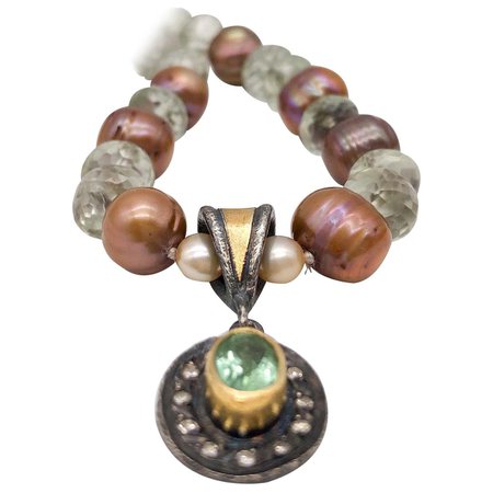 A.Jeschel Lovely Diamond and green Amethyst pendant necklace.