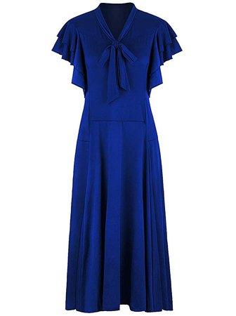 Amazon.com: VIJIV Women's Vintage 1920s V Neck Long Bias Cut Sleeveless with Flutter Sleeves Bowknot Flapper Dress: Gateway