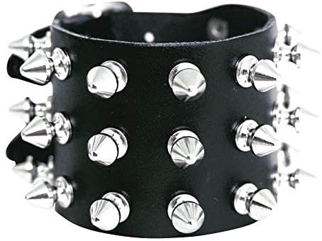 Killernietenarmband Spikes Bracelet 3-Rows Unisex Bracciale con Borchie Nero, Pelle,: Amazon.it: Abbigliamento