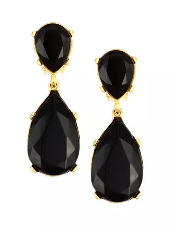 Shop Kenneth Jay Lane Black Crystal Double-Teardrop Clip-On Earrings | Saks Fifth Avenue