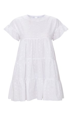 White Broderie Anglaise Smock Dress | PrettyLittleThing