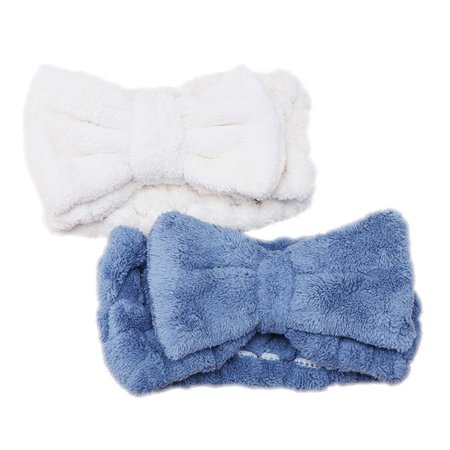 Minkissy 2pcs Make Up Headbands Bow Elastic Hair Bands Soft Velvet Headwraps for Washing Face Mask Bathing(White Blue)