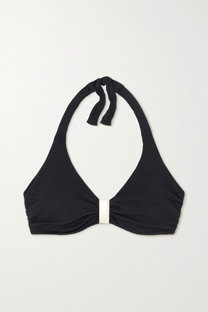 Provence Embellished Stretch-pique Halterneck Bikini Top - Black