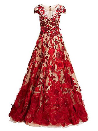 Marchesa Floral Appliqué Tulle Ball Gown | Saks Fifth Avenue