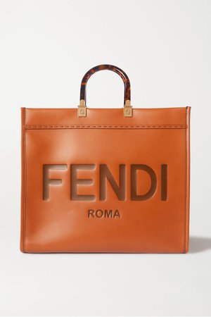 Brown Sunshine Shopper logo-embossed leather tote | Fendi | NET-A-PORTER