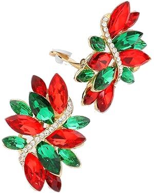 Amazon.com: Rosemarie Collections Women's Dazzling Crystal Marquis Leaf Cluster Statement Clip On Earrings, 1.87" (Christmas Mix Green Red Crystal Gold Tone): Clothing, Shoes & Jewelry