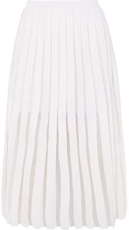 Pleated Knitted Midi Skirt - White