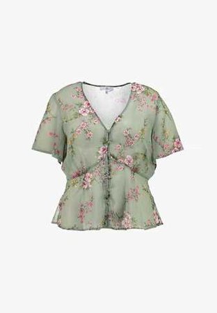Missguided Plus SHEER FLORAL PRINT BUTTON UP - Blouse - green - Zalando.co.uk