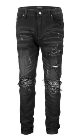 Black Paisley Ripped Jeans
