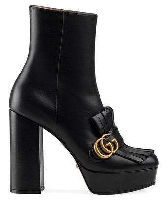 Black Gucci Leather Ankle Boot With Plateau And Fringe | Farfetch.com