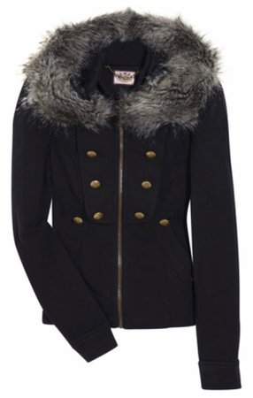 Black Coat with Fur-Trimmed Hood