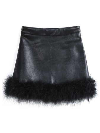 black leather skirt w/ a fluffy hem