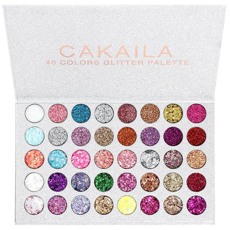 CAKAILA 40 Colors Gel Glitter Sparkle Glue Eyeshadow Face Makeup Palette Pallet Glitter,Pink White Silver Red Rose Gold Mermaid Shimmery Sparkling Sparkly Glitter Eyeshadow Makeup Palette for Girls