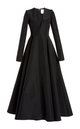 Carolina Herrera, Black A-line Silk Faille Maxi Dress