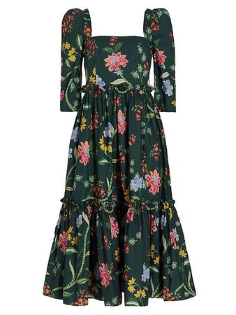 Shop Cara Cara Blue Hill Tiered Floral Midi-Dress | Saks Fifth Avenue