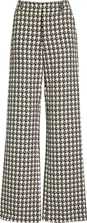 Area Houndstooth Crystal Embellished Cutout Straight Leg Wool Blend Trousers | Nordstrom
