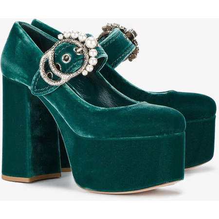 miu miu green velvet platform Mary Jane heels