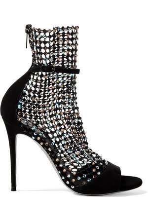 René Caovilla | Crystal-embellished mesh and suede sandals | NET-A-PORTER.COM