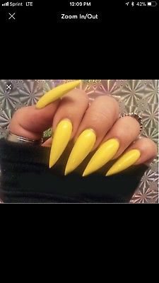 Long Shiny Yellow Stiletto False Press On Nails | eBay