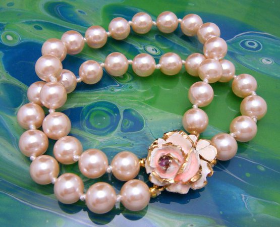 Beautiful Vintage Vendome Pale Pink Faux Pearl Bracelet Enamel | Etsy