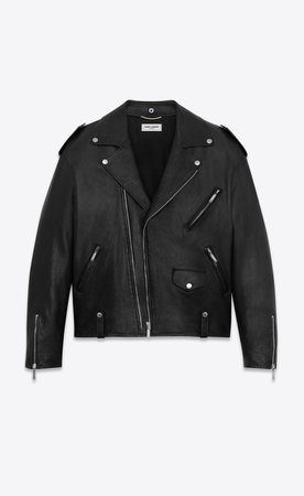 Saint Laurent ‎Oversized Motorcycle Jacket In Black Leather With Removable White Fox Lining ‎ | YSL.com