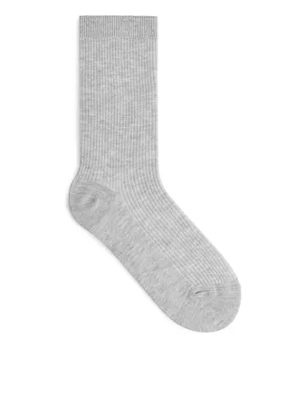 Pima Cotton Rib Socks - Light Grey Melange - Underwear & Loungewear - ARKET FR