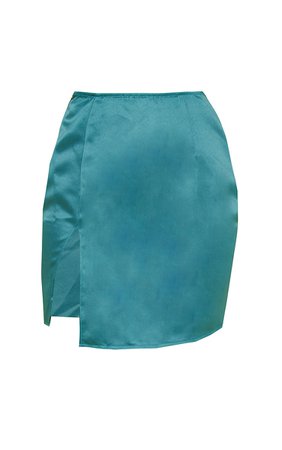 Teal Tailored Satin Asymmetric Split Front Mini Skirt - Mini Skirts - Skirts - Womens Clothing | PrettyLittleThing USA