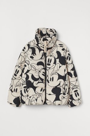 Patterned Puffer Jacket - Light beige/Minnie Mouse - Ladies | H&M US
