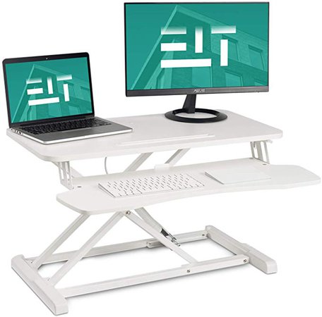 Amazon.com : EleTab Standing Desk Converter Sit Stand Desk Riser Stand up Desk Tabletop Workstation fits Dual Monitor 32 inches White : Office Products