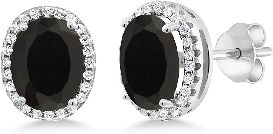 Amazon.com: Gem Stone King 925 Sterling Silver Black Onyx Halo Earrings For Women (4.48 Cttw, Gemstone Birthstone, Oval 9X7MM): Clothing, Shoes & Jewelry