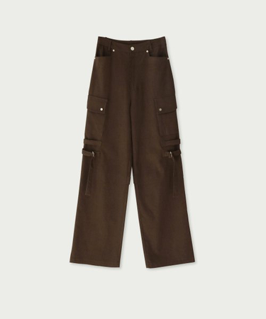 yuse corduroy strap point wide cargo pants brown