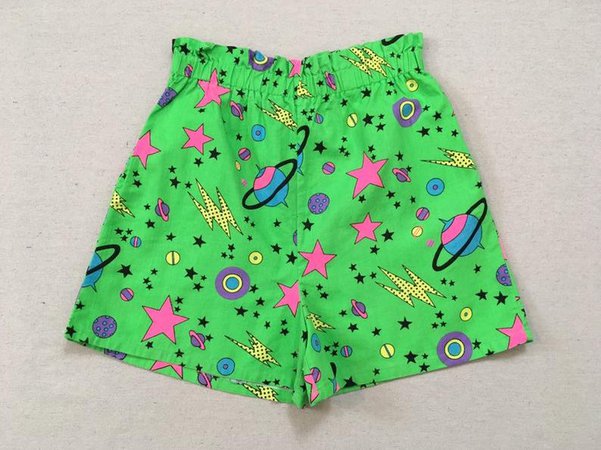 1980's high paperbag waist cotton shorts in neon | Etsy
