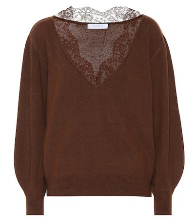 Lace-trimmed cashmere sweater