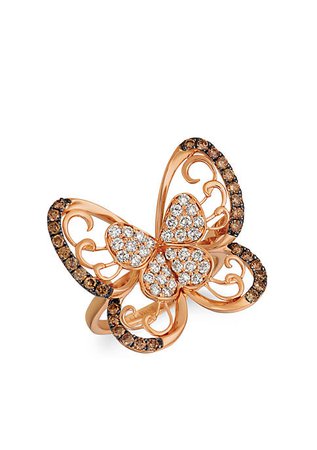 Le Vian® Nude Palette™ Chocolate and Nude™ 1/2 ct. t.w. Chocolate Diamonds® and 5/8 ct. t.w. Nude Diamonds™ Butterfly Ring in 14k Strawberry Gold®
