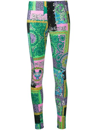 Shop green & pink Versace printed stretch-fit leggings with Express Delivery - Farfetch