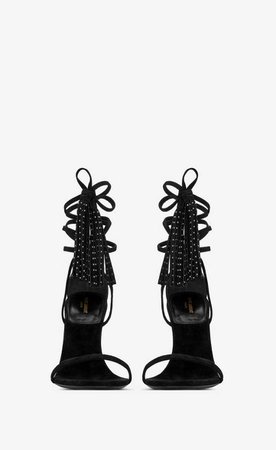 Saint Laurent Kate 105 Studded Sandal in Black Suede