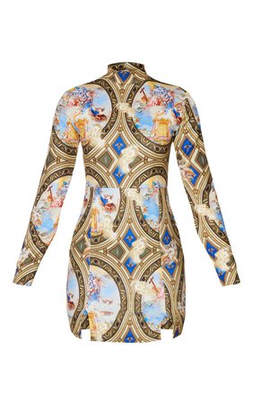 Multi Renaissance Print Long Sleeve Bodycon Dress | PrettyLittleThing USA