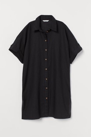 Long Linen-blend Shirt - Black