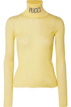 Emilio Pucci - Intarsia Ribbed-knit Turtleneck Sweater - Pastel yellow