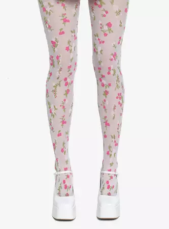 Hot Topic White & Pink Floral Sheer Tights | Hawthorn Mall