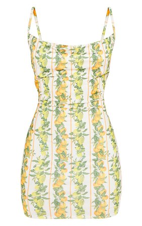 Yellow Strappy Fruit Print Cowl Neck Bodycon Dress | PrettyLittleThing USA