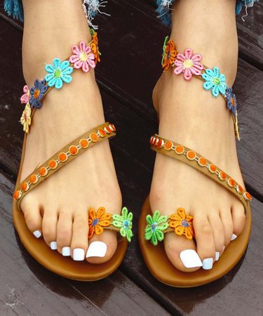 ROSY Brown & Blue Multicolor Flower-Accent Sandal - Women | Best Price and Reviews | Zulily