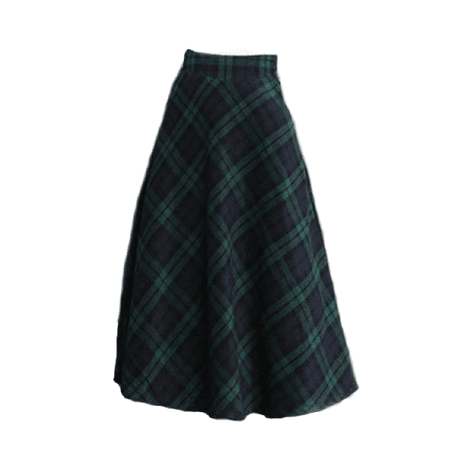 Women Vintage Long Plaid Pleated Skirts Wool A-line Maxi Full Skirt with Pockets