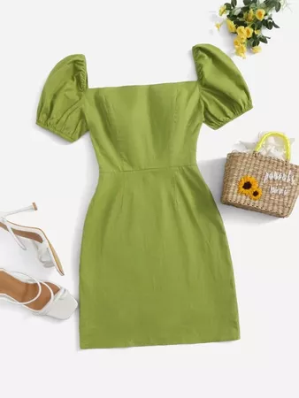 SHEIN Puff Sleeve Zip Side Dress | SHEIN USA